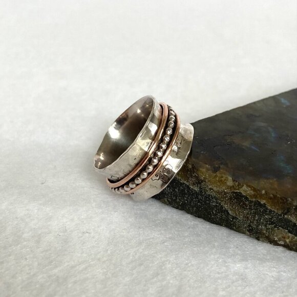 Sterling Silver 925 Copper Wide Spinner Curved Comfort Fit Band Ring Sz 7.25 - Picture 4 of 16